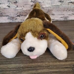 Calplush Beagle Dog Laying Plush 12" Stuffed Animal Brown Eyelids, Original Tags